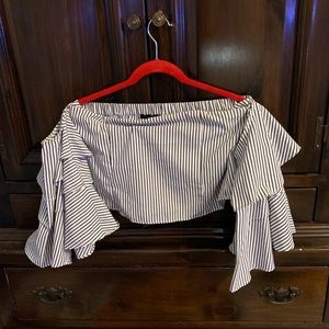 Pin stripe off the shoulder top